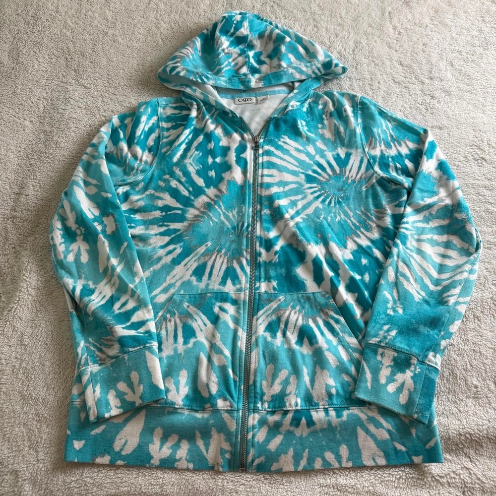 Cato Teal White Tie Dye Zip Hoodie Size M